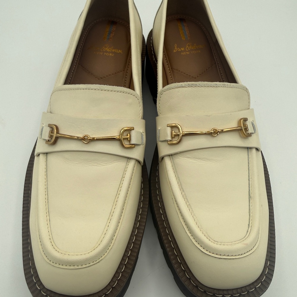 Sam Edelman Shoes Laura Women 8.5 Gold Horse Bit Modern Ivory Classic Loafers - Picture 2 of 10